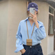 皓娥藍色襯衫女春秋設計感氣質(zhì)小眾上衣百搭寬松休閑翻領(lǐng)長(cháng)袖襯衣外套 藍色 M
