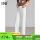 歐莎白色高腰牛仔褲女2025年夏季新款梨型身材顯瘦九分直筒褲 白色 L