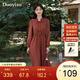 朵以（Duoyi）2025秋季新款新中式優(yōu)雅純色溫柔盤(pán)扣立領(lǐng)連衣裙收腰A字裙子 安可拉紅 M