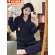 望點(diǎn)睡衣女春秋季格子韓版KT貓寬松學(xué)生宿舍長(cháng)袖開(kāi)衫家居服套裝秋冬款 云朵棉-藏青色格子刺繡小貓【長(cháng)袖+長(cháng)褲】 L  100-120斤
