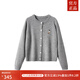 ZXEGI女士羊毛衫女100%羊毛小熊刺繡休閑好品質(zhì)長(cháng)袖針織開(kāi)衫毛衣女外套 霧灰色 L