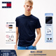 TOMMY JEANS【純色純棉】25夏季男裝平紋針織美式寬松短袖/修身圓領上衣T恤 【純色修身】藏青色C1G XL