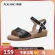 奧康（Aokang）女鞋坡跟一字帶涼鞋牛皮舒適日常休閑外穿媽媽鞋T666688810黑37碼