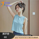 COZOK輕薄瑜伽服背心女速干運動(dòng)跑步短款健身上衣無(wú)袖網(wǎng)紗t恤寬松罩衫 淺藍 L 建議110-125斤