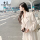 春乏2025春秋中長(cháng)款學(xué)院英倫風(fēng)衣女潮流小個(gè)子設計感翻領(lǐng)西裝外套女 米白色 卡碼拍小 XS 建議105斤以下