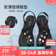 百思圖25夏簡約通勤一字帶平跟女涼鞋B5323BL5 黑色 37