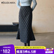 Olrain歐芮兒復古菱形格子魚(yú)尾裙女裝秋冬2025新款顯瘦中長(cháng)款半身裙 藏青色 S 155/64A/S
