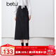 百圖betu女裝秋季新款半身裙新復古回潮高腰牛仔裙裙子女2409T76 黑色 L