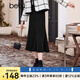 百圖betu百圖女裝冬季新款半身裙復(fù)古豎紋肌理魚尾裙女2311T64 黑色 M