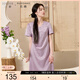 三彩大碼女裝2025夏季新款連衣裙V領(lǐng)短袖提花收腰氣質(zhì)胖MM