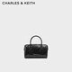 CHARLES&KEITH25冬季新品多背法鏈條手提包波士頓包新年禮物送女友CK2-30151559 Noir黑色 S