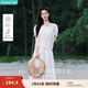 茵曼（INMAN）【苧麻】章若楠同款法式花邊女裝方領(lǐng)襯衫2025夏季新款短袖上衣 珍珠白 M