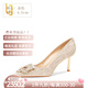 OLJ奢侈高端品牌女鞋水晶高跟鞋2025新款氣質(zhì)婚鞋七夕送女友生日禮物 [可拆卸水鉆扣]香檳金色(6.5cm) 37