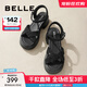 百麗（Belle）滿(mǎn)鉆條帶繁星休閑涼鞋女商場(chǎng)款厚底涼鞋A9S2DBL4 黑色 37 (235mm)