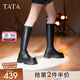 他她（TATA）厚底英倫長筒靴女靴子棕色加絨彈力美拉德靴秋冬WD702DG3 黑色（絨里） 37
