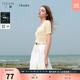 三彩2025夏季新款蝴蝶結(jié)拼接圓領(lǐng)針織衫修身短袖套頭衫女 嫩黃色 L 165/88A