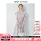 VEGA CHANGVEGA CHANG短袖連衣裙夏女2025新款甜美風(fēng)褶皺設計感系帶收腰長(cháng)裙 丁香紫（含抽繩） M