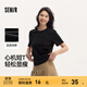 森馬（Semir）森柔棉|短袖T恤女短款純色小心機顯瘦夏氣質(zhì)純棉開(kāi)叉上衣百搭 黑色90001 S