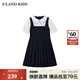 E·LAND KIDS海鹽少衣戀女童連衣裙25年夏季學(xué)院風(fēng)娃娃領(lǐng)百褶 Navy藏青色/59 140 cm