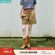 茵曼（INMAN）設(shè)計感高腰A擺休閑短褲2025夏季女裝新款橡筋松緊腰遮胯直筒褲 卡其色 -18332099H S