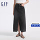 Gap【成毅代言】女裝純棉開(kāi)叉水洗A字牛仔半身裙百搭長(cháng)裙640169 水洗黑 165/66A(27) 亞洲尺碼