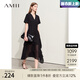 AMII七夕禮物2025夏季V領(lǐng)雪紡裙連衣裙女微透拼接不對(duì)稱裙子小黑裙黑色165/88A/L