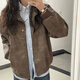 VEOX外套女秋冬款2025新款美式復古棕色大碼翻領(lǐng)仿麂皮絨夾克上衣 棕色【高質(zhì)量雙層外套】 S 建議155-165cm