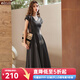 Olrain歐芮兒深灰色連衣裙女裝夏季新款時尚收腰顯瘦傘擺裙子 深灰色 M