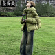 圣保美綠色短款羽絨棉服女2025冬季新款連帽棉襖外套學(xué)生韓版寬松面包服 綠色 S 碼