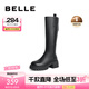 百麗（Belle）七夕禮物美拉德風(fēng)騎士靴女商場同款高跟高筒靴A6Y1DDG3 黑色-絨里 36 (230mm)