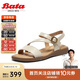 Bata一字帶涼鞋女2025夏羊皮涼鞋AYJ10BL5 米色 38