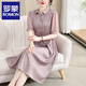 羅蒙（ROMON）媽媽夏裝中老年高檔連衣裙女夏季2024新款洋氣質(zhì)高貴裙子收腰顯瘦 藕色 XL （建議110斤以下）
