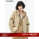 COCOBELLA重工PU鑲邊時(shí)尚休閑棒球服夾克女毛絨短款外套SC28 淺卡其 XL