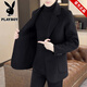 花花公子毛呢大衣男士中長(cháng)款2025秋冬新款立領(lǐng)商務(wù)休閑西裝呢子風(fēng)衣厚外套 黑色 XL