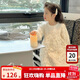 圖圖小象女童連衣裙2025秋新款兒童蕾絲提花泡泡袖裙子公主裙 杏色 130