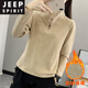 JEEP SPIRIT保暖抓絨衣女德絨長(cháng)袖T恤立領(lǐng)半拉鏈加絨套頭衫運動(dòng)休閑透氣上衣 咖啡色 2XL