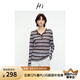 H's女士上衣套頭針織衫女裝夏季衣服新款高級感潮流長(cháng)袖撞色復古毛衫 咖底條紋 S