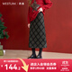 西遇學(xué)院風(fēng)半身裙女2025年冬季新款復古顯瘦格紋針織小A字長(cháng)裙 綠色 S (26）
