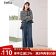 百圖betu女裝春季新款復古洗水牛仔高腰及地闊腿褲女2401T62 牛仔色 M