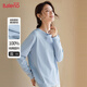 班尼路長(cháng)袖t恤女裝春秋新款純棉小個(gè)子女生內搭上衣打底衫寬松休閑衣服 霧霾藍-純色 【100%棉】 L