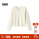 森馬（Semir）毛衣女冬季短款含羊毛破洞V領(lǐng)毛衫辣妹個(gè)性ins小個(gè)子101724107032