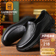 老人頭（LAORENTOU)皮鞋男士商務(wù)休閑鞋軟面皮壓花紋套腳爸爸鞋厚底懶人鞋 A90223 黑色 38