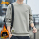 吉普（JEEP）衛(wèi)衣男秋冬季圓領(lǐng)長袖T恤男士寬松休閑衣服男裝 駝色 XL