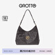 GROTTO個(gè)樂經(jīng)典黑石hobo包大小號(hào)植鞣綿羊皮腋下單肩斜挎軟包七夕禮物 烏木棕 古金L
