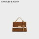 CHARLES&KEITH中號kerry郵差包單肩包斜挎包包女包生日禮物CK2-80782515 Sienna Brown赭石棕/米色CK2-80782515-2 中包