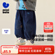 迷你巴拉【仿牛仔】男童女童褲子寶寶柔軟透氣寬松直筒褲長(cháng)褲2025秋新款 牛仔深藍88301 90