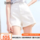 百圖betu女裝夏季新款牛仔褲高腰毛邊牛仔顯瘦A字短褲女2404T72 白色 L