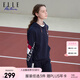 ELLE ACTIVE紅白藍撞色連帽衛(wèi)衣運動褲初秋時尚百搭運動休閑通勤上下套裝女 上衣-藏青色 XL