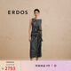 ERDOS 寬松A字裙綠影條紋一字領(lǐng)無(wú)袖修身顯瘦復古女連衣裙 祖母綠 S 160/80A