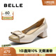 百麗（Belle）氣質(zhì)方跟淺口單鞋女2025秋新商場同款牛皮通勤單鞋E1A1DCQ5 米白/杏 38